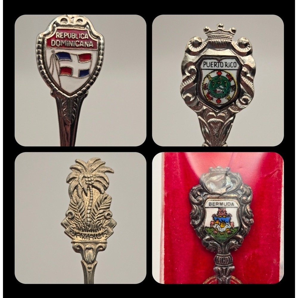 Vintage Souvenir Spoon Lot of 4 Bermuda Puerto Rico Jamaica Dominican Republic